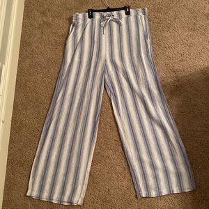 Blue and White Striped Linen Pants